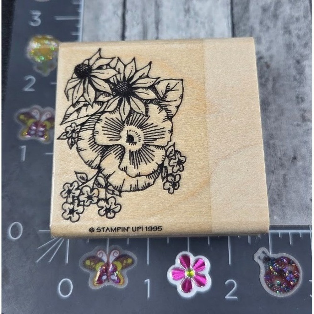 Stampin' Up! Botanical Floral Flower Daisy Bouquet 1995 Rubber Stamp Wood #E69
